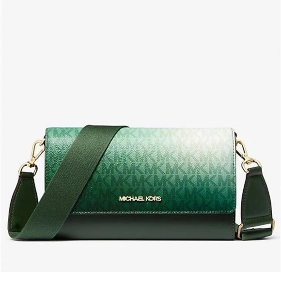 Michael Kors Handbags - MICHAEL KORS Jet Set Large Ombré Signature Logo ZA Crossbody Bag
Moss Multi 
NWT